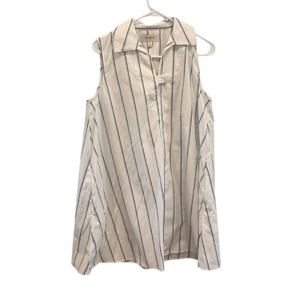 Banana Republic Women Striped Poplin Mini Dress Size M White Blue Preppy Classic - Picture 4 of 13